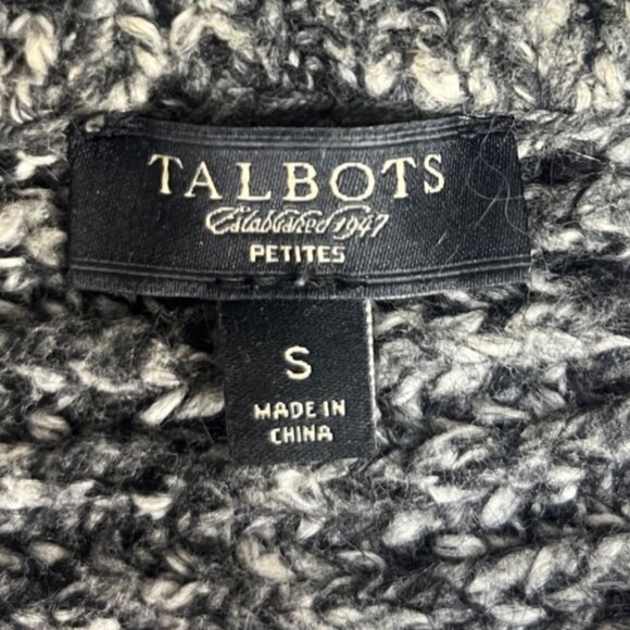 Talbots Open Front Cardigan Sweater Small Petite SP Black White Alpaca Blend - Picture 5 of 6